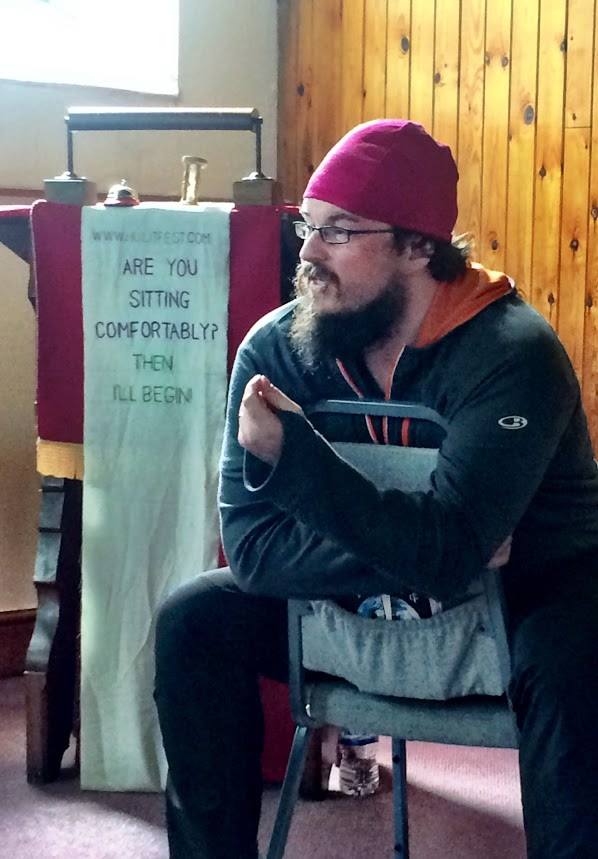 Talking about poetry at Hawkesbury Upton Literary Festival, able to give 100% of myself to what I am saying because I feel comfortable.